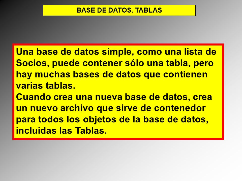 BASE DE DATOS. TABLAS