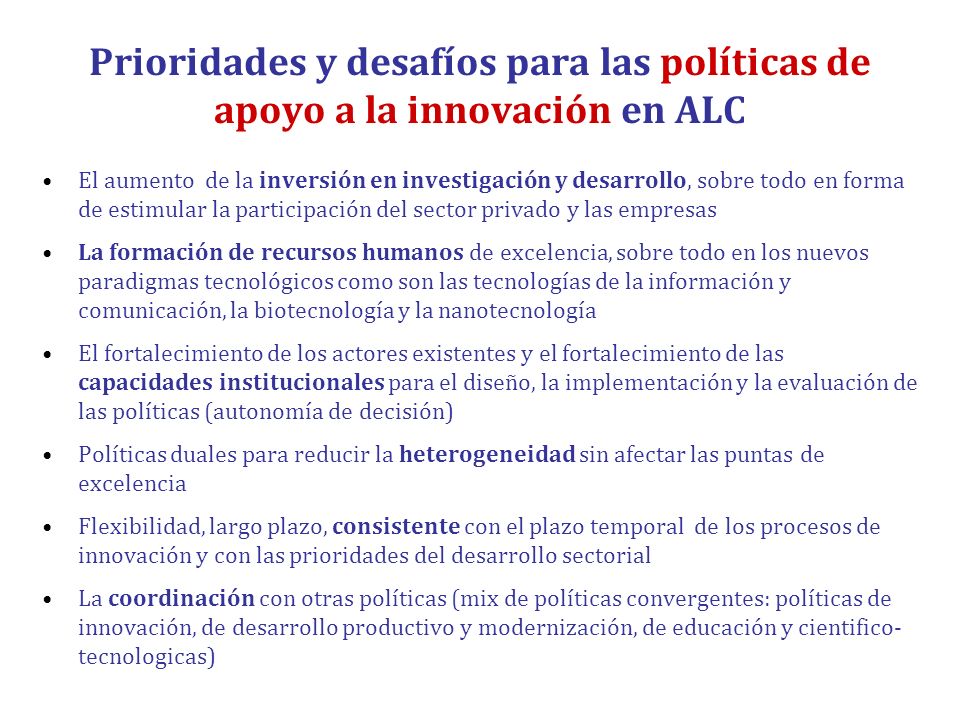 Prioridades y desafíos para las políticas de apoyo a la innovación en ALC