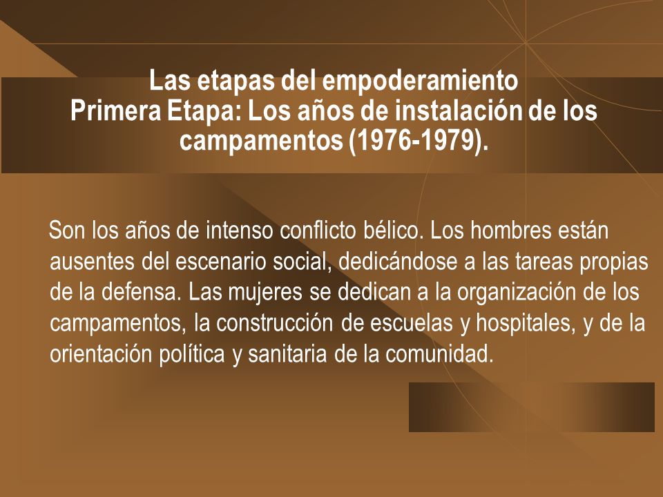 Las etapas del empoderamiento Primera Etapa: Los años de instalación de los campamentos ( ).