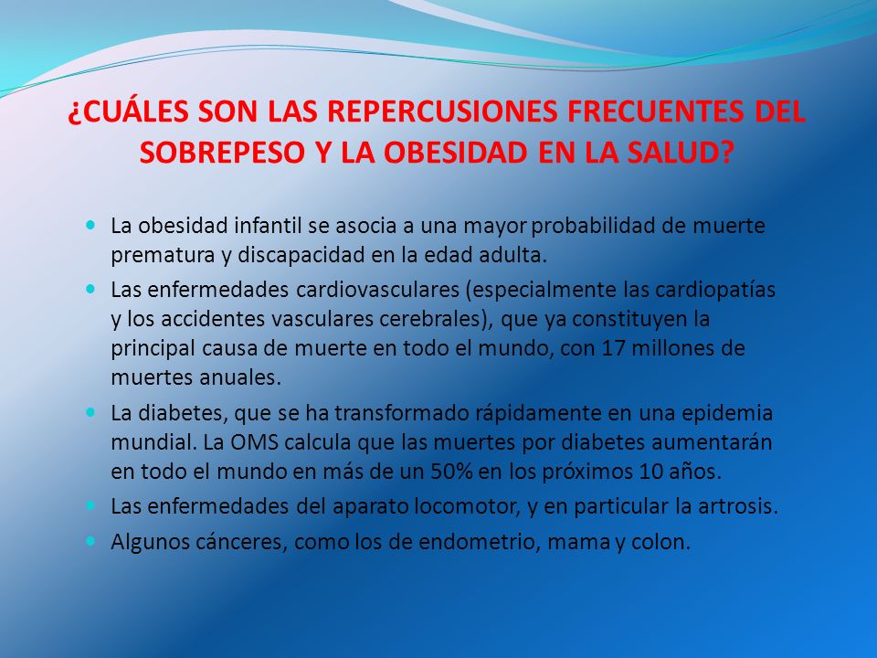 ¿CUÁLES SON LAS REPERCUSIONES FRECUENTES DEL SOBREPESO Y LA OBESIDAD EN LA SALUD