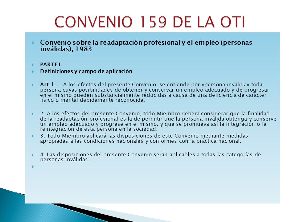 CONVENIO 159 DE LA OTI Convenio sobre la readaptación profesional y el empleo (personas inválidas),