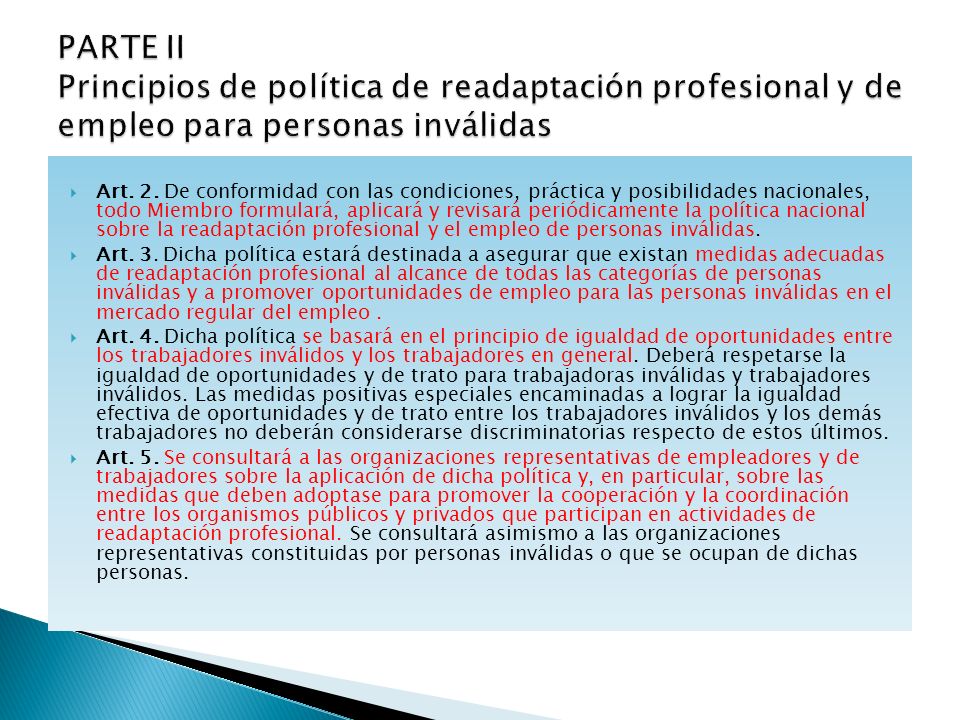 PARTE II Principios de política de readaptación profesional y de empleo para personas inválidas