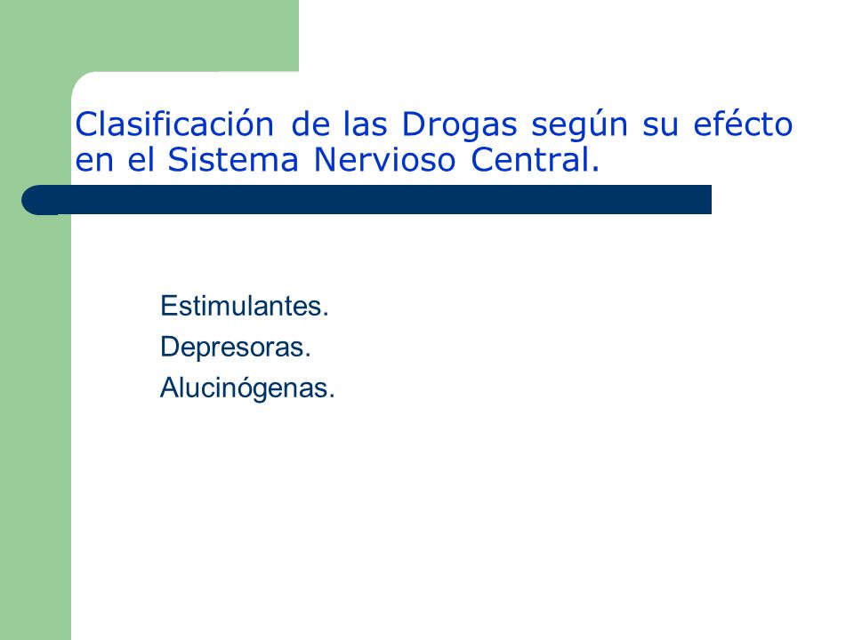 Clasificación de las Drogas según su efécto en el Sistema Nervioso Central.