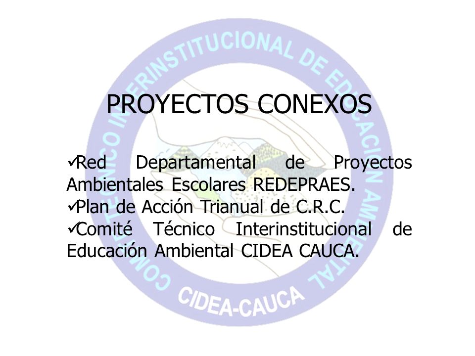 PROYECTOS CONEXOS Red Departamental de Proyectos Ambientales Escolares REDEPRAES. Plan de Acción Trianual de C.R.C.