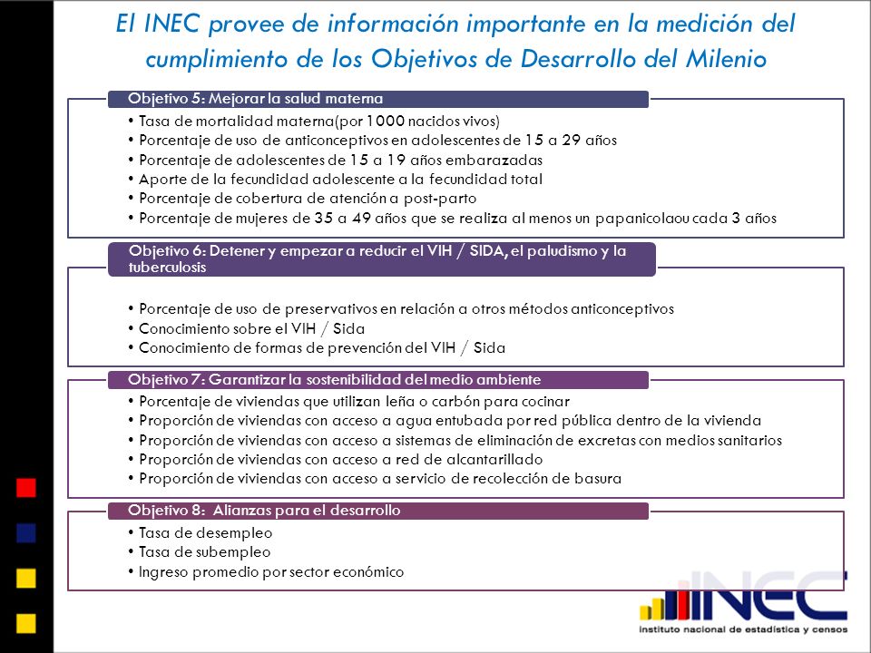El INEC provee de información importante en la medición del cumplimiento de los Objetivos de Desarrollo del Milenio