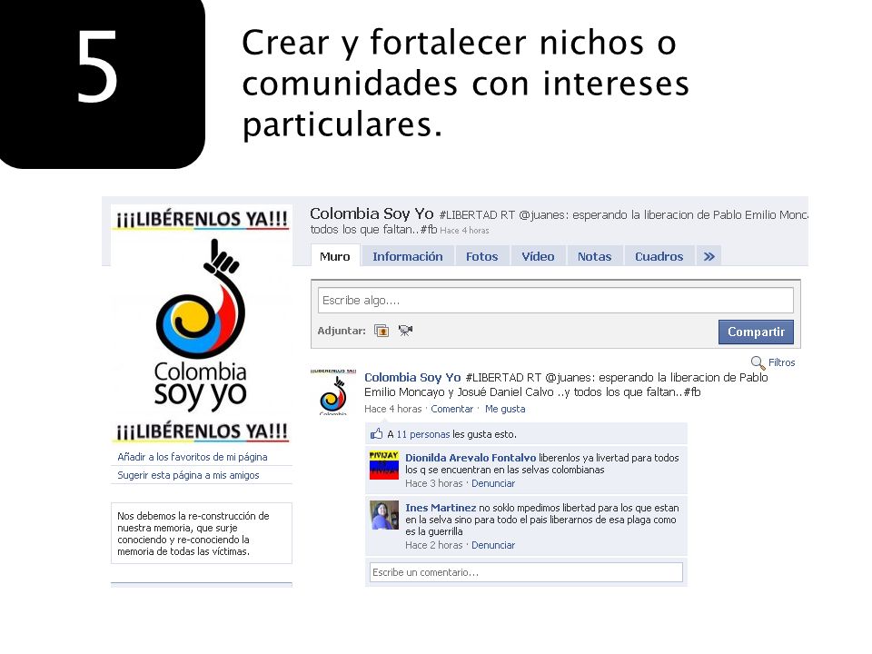 5 Crear y fortalecer nichos o comunidades con intereses particulares.