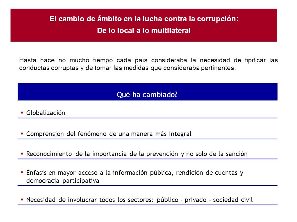 El cambio de ámbito en la lucha contra la corrupción: