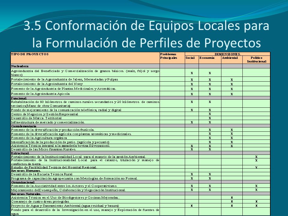 3.5 Conformación de Equipos Locales para la Formulación de Perfiles de Proyectos