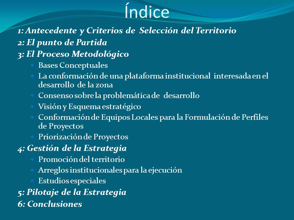 Índice 1: Antecedente y Criterios de Selección del Territorio