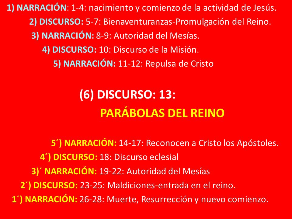 1) NARRACIÓN: 1-4: nacimiento y comienzo de la actividad de Jesús.