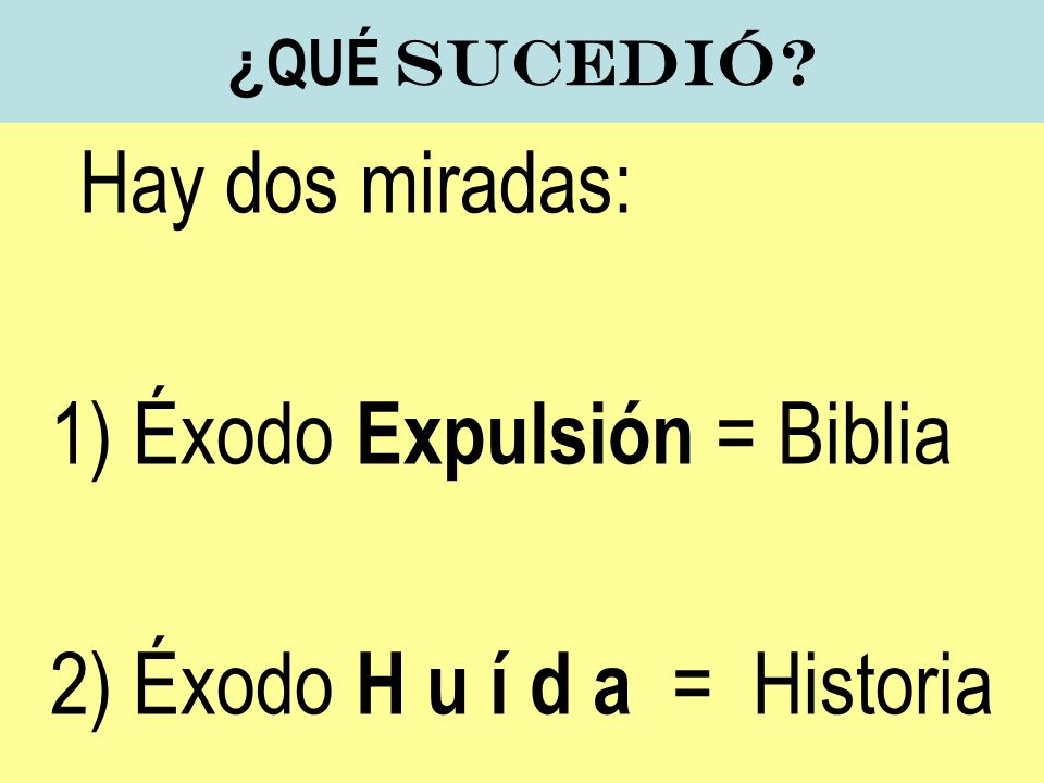 1) Éxodo Expulsión = Biblia 2) Éxodo H u í d a = Historia