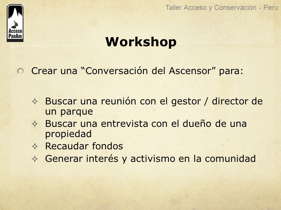 Workshop Crear una Conversación del Ascensor para:
