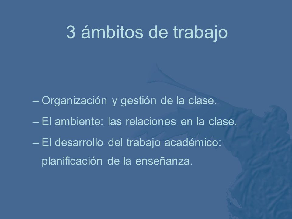 3 ámbitos de trabajo Organización y gestión de la clase.