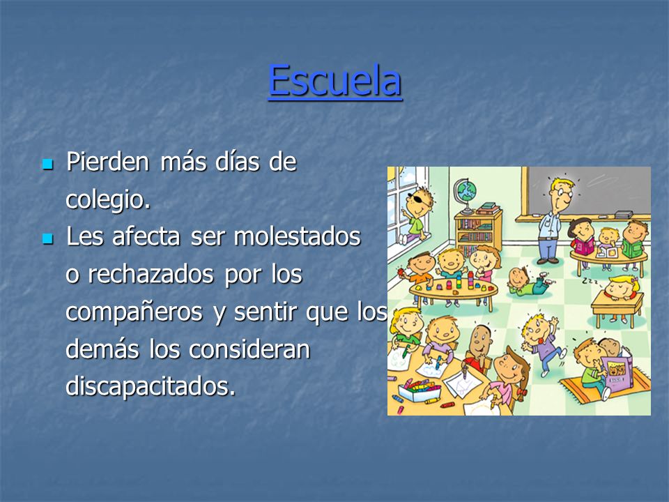 Escuela Pierden más días de colegio. Les afecta ser molestados
