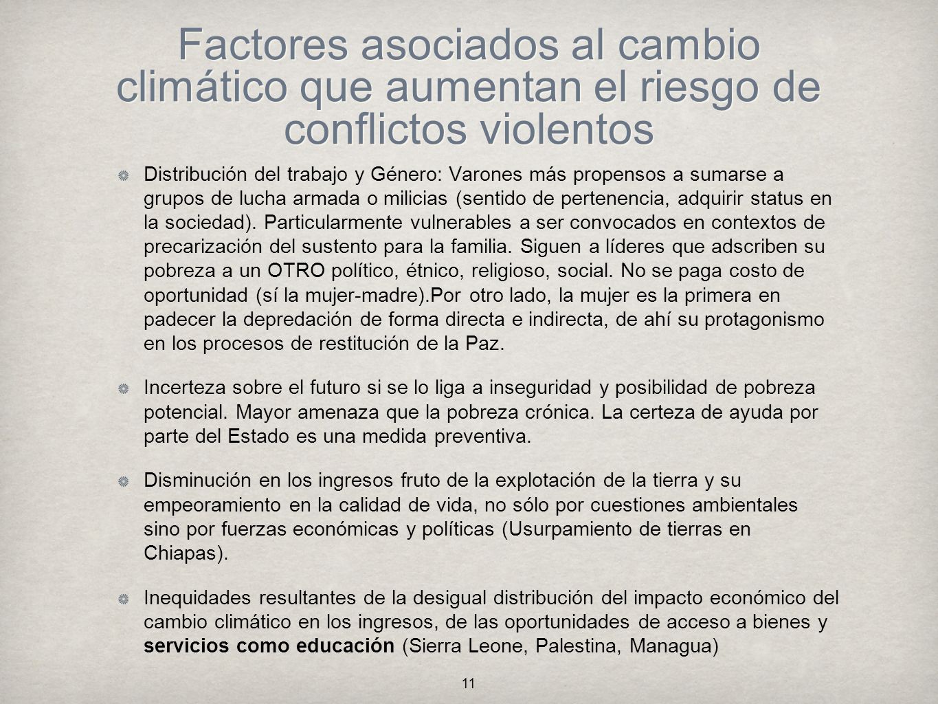 Factores asociados al cambio climático que aumentan el riesgo de conflictos violentos