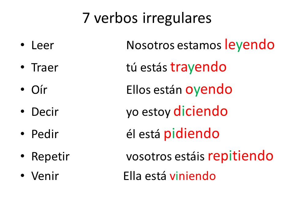 7 verbos irregulares Leer Nosotros estamos leyendo