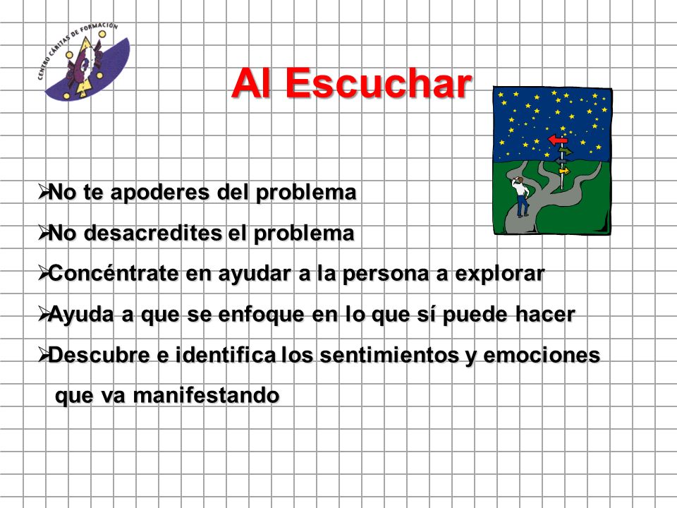 Al Escuchar No te apoderes del problema No desacredites el problema