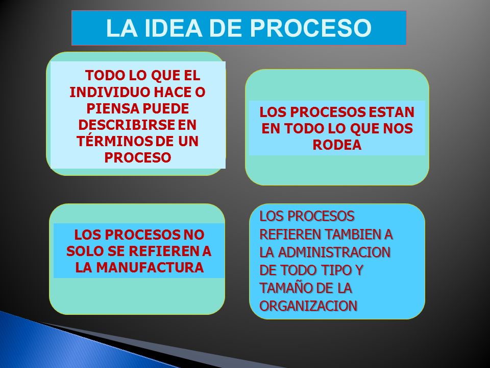 LA IDEA DE PROCESO TODO LO QUE EL INDIVIDUO HACE O PIENSA PUEDE