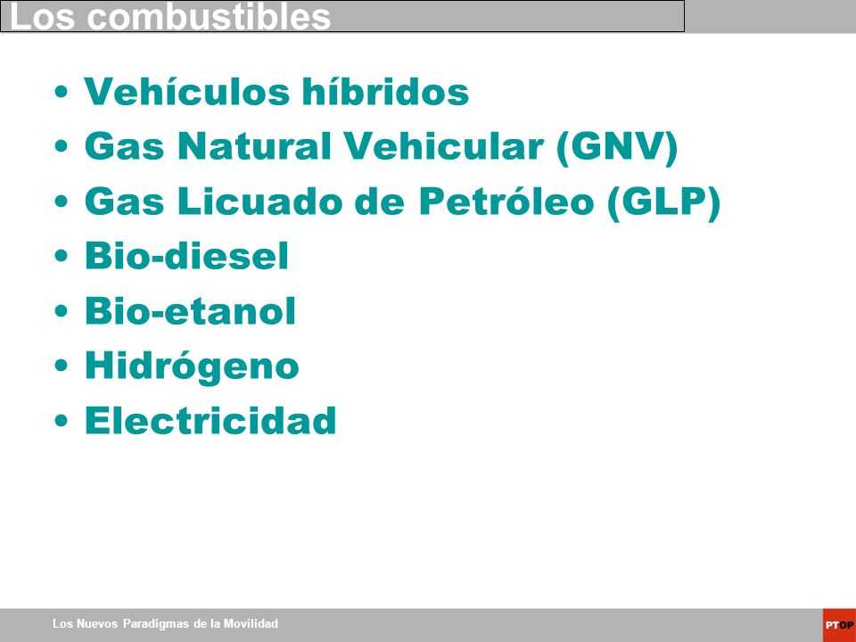 Gas Natural Vehicular (GNV) Gas Licuado de Petróleo (GLP) Bio-diesel
