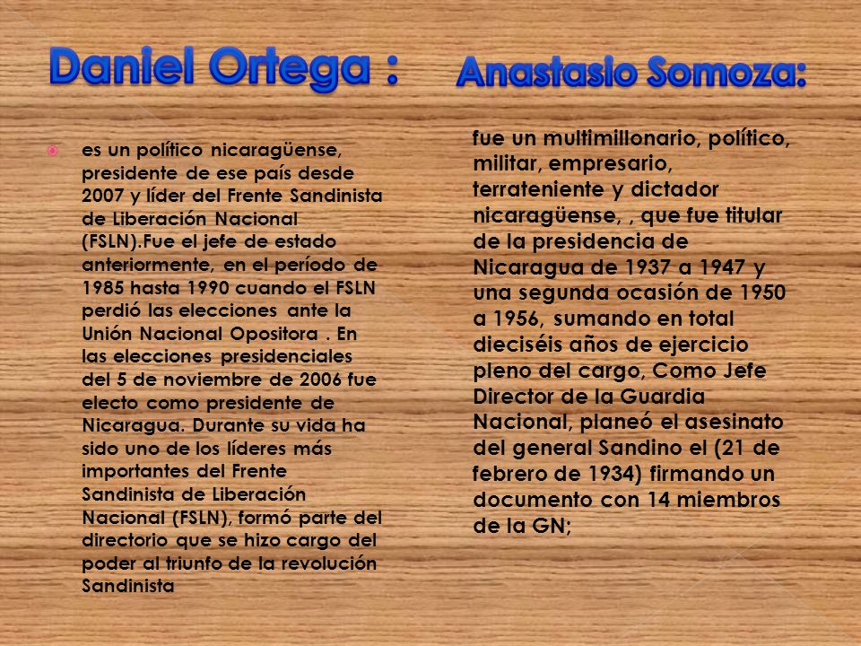 Daniel Ortega : Anastasio Somoza: