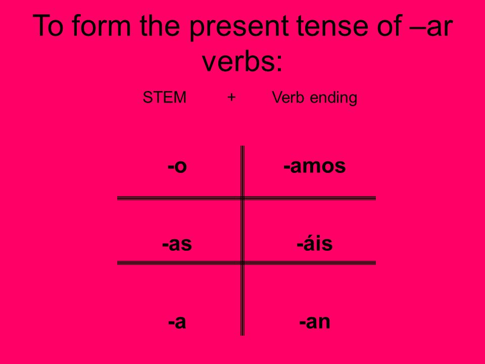 To form the present tense of –ar verbs: