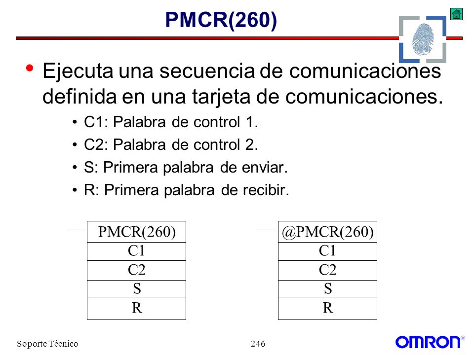 PMCR(260) Ejecuta una secuencia de comunicaciones definida en una tarjeta de comunicaciones. C1: Palabra de control 1.