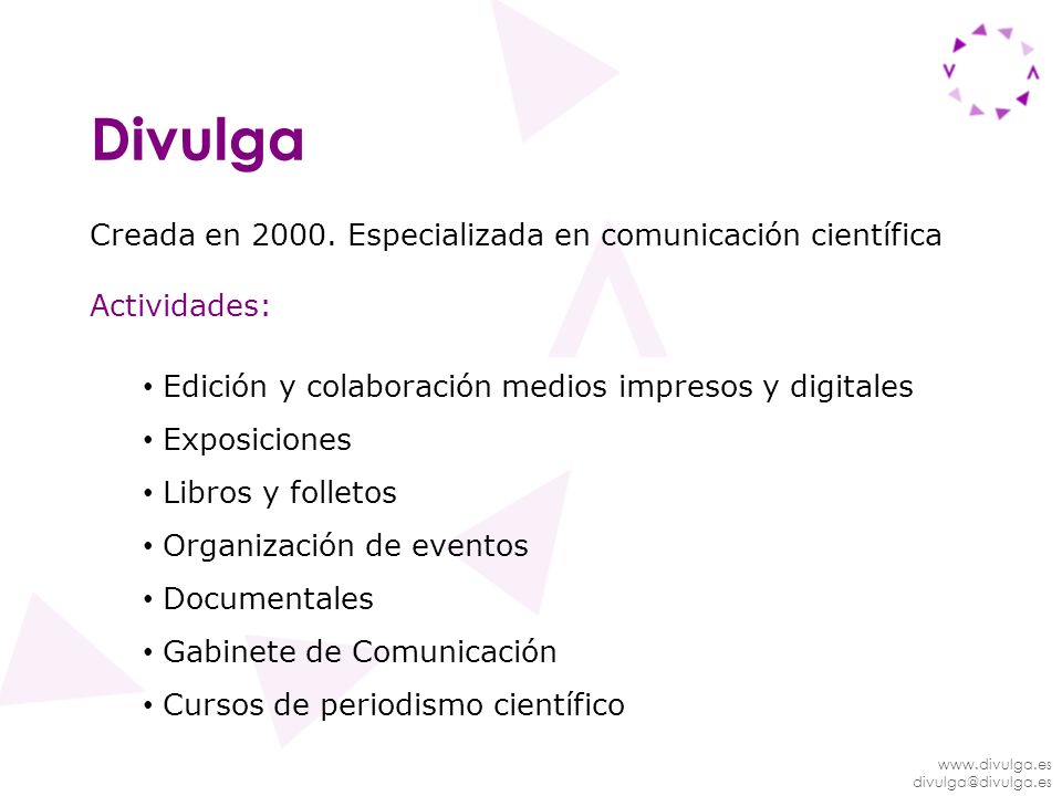 Divulga Creada en Especializada en comunicación científica