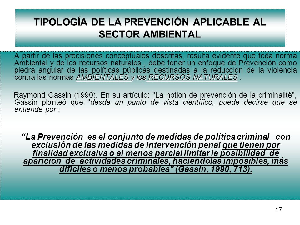 TIPOLOGÍA DE LA PREVENCIÓN APLICABLE AL SECTOR AMBIENTAL