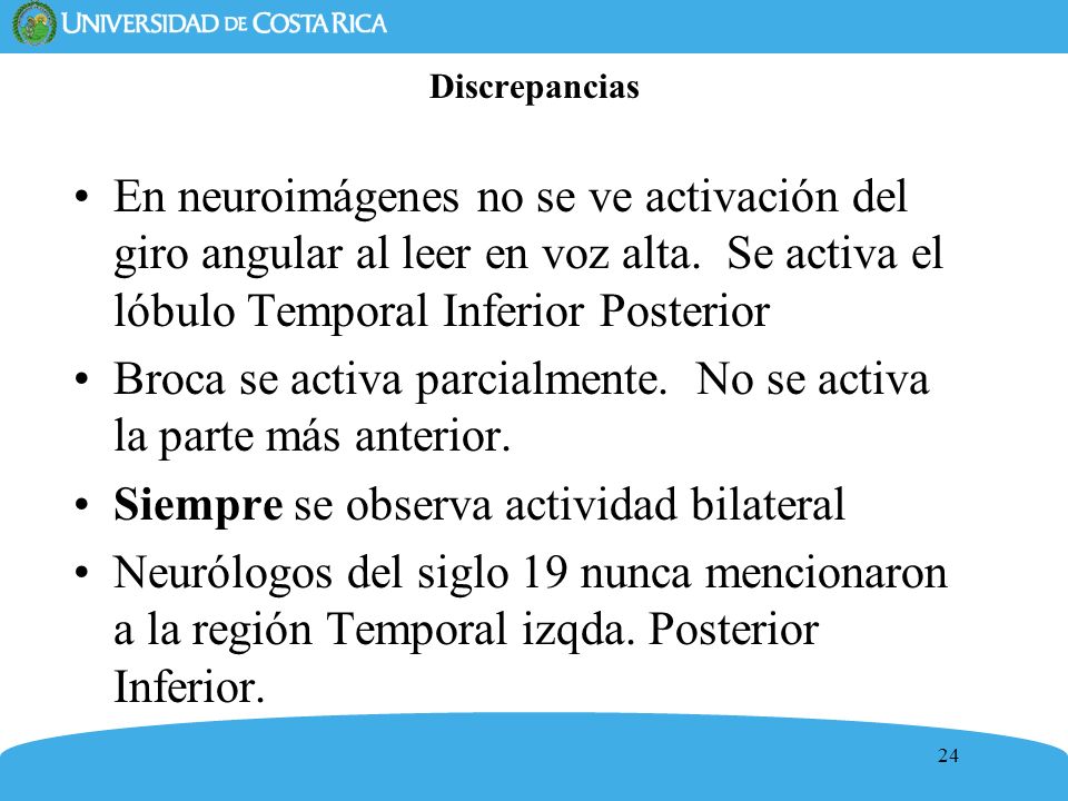 Broca se activa parcialmente. No se activa la parte más anterior.