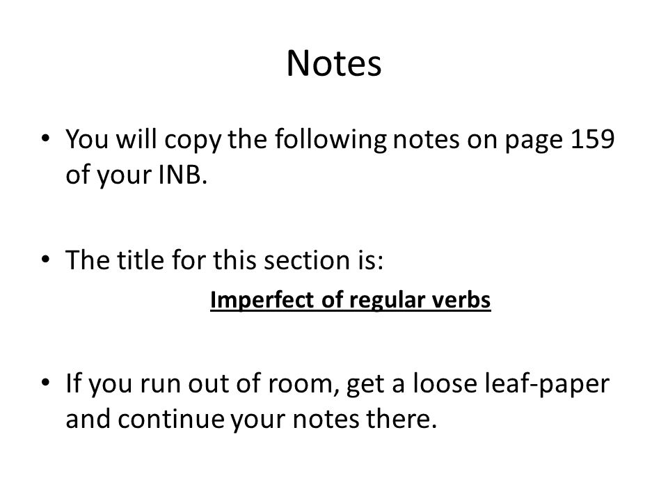 Imperfect of regular verbs