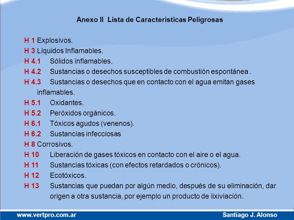 Anexo II Lista de Características Peligrosas