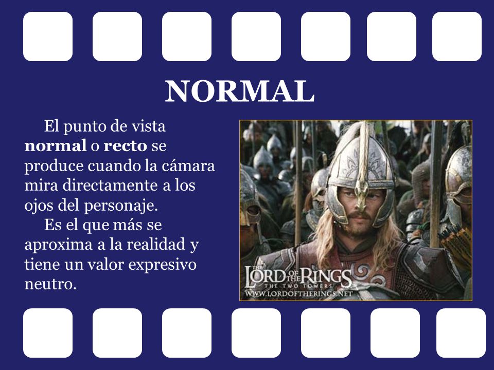 NORMAL El punto de vista normal o recto se produce cuando la cámara mira directamente a los ojos del personaje.