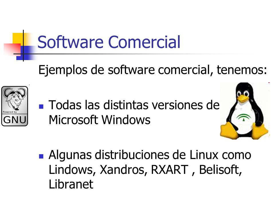 Software Comercial Ejemplos de software comercial, tenemos: