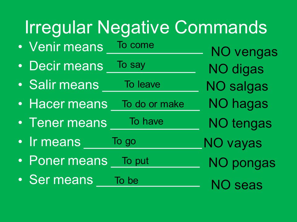 Irregular Negative Commands