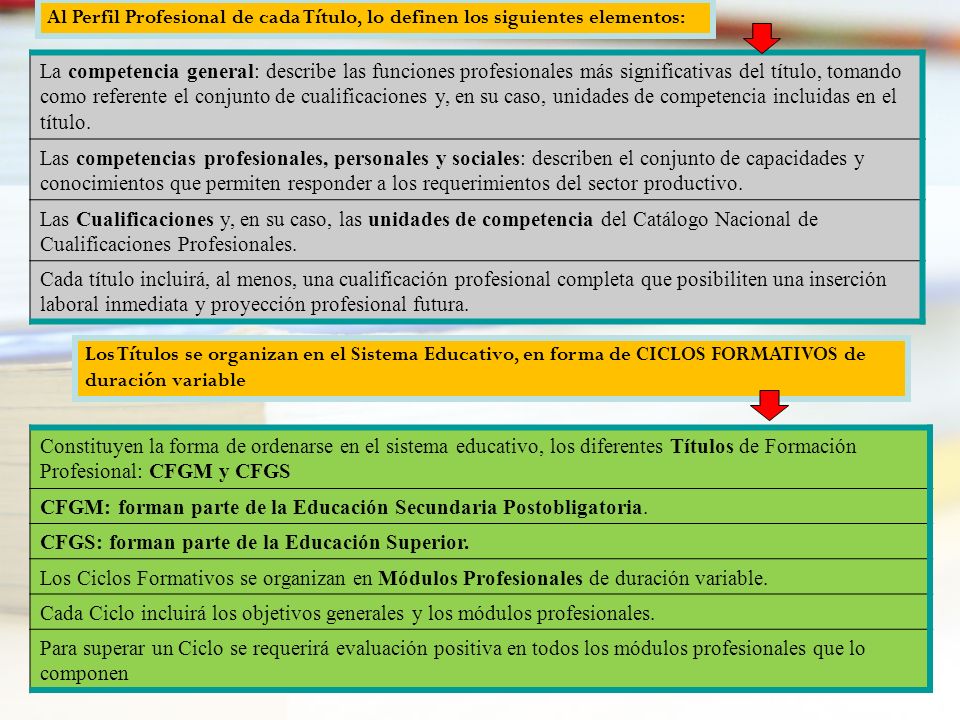 Al Perfil Profesional de cada Título, lo definen los siguientes elementos: