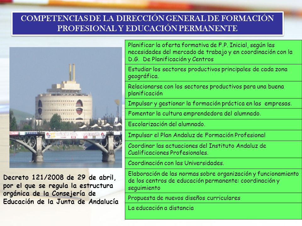 COMPETENCIAS DE LA DIRECCIÓN GENERAL DE FORMACIÓN PROFESIONAL Y EDUCACIÓN PERMANENTE