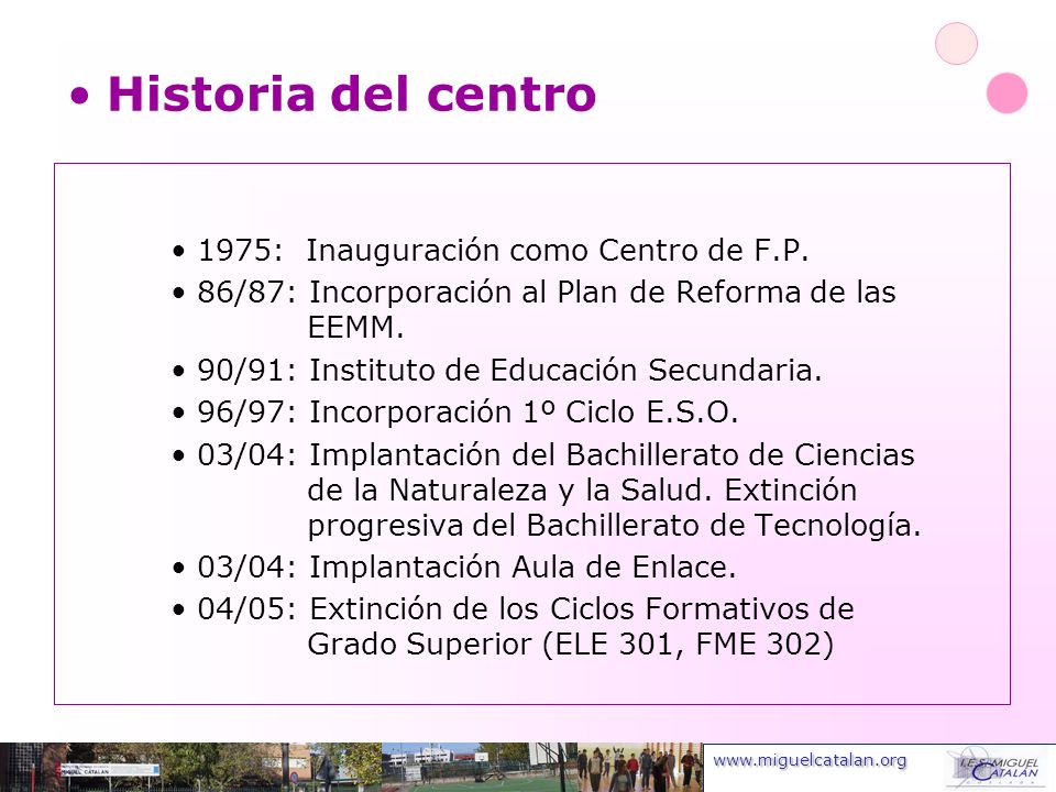 Historia del centro 1975: Inauguración como Centro de F.P.