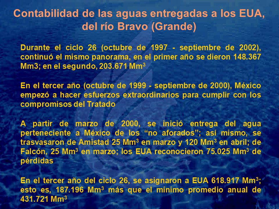 Contabilidad de las aguas entregadas a los EUA, del río Bravo (Grande)