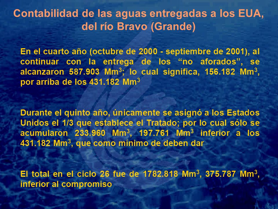 Contabilidad de las aguas entregadas a los EUA, del río Bravo (Grande)