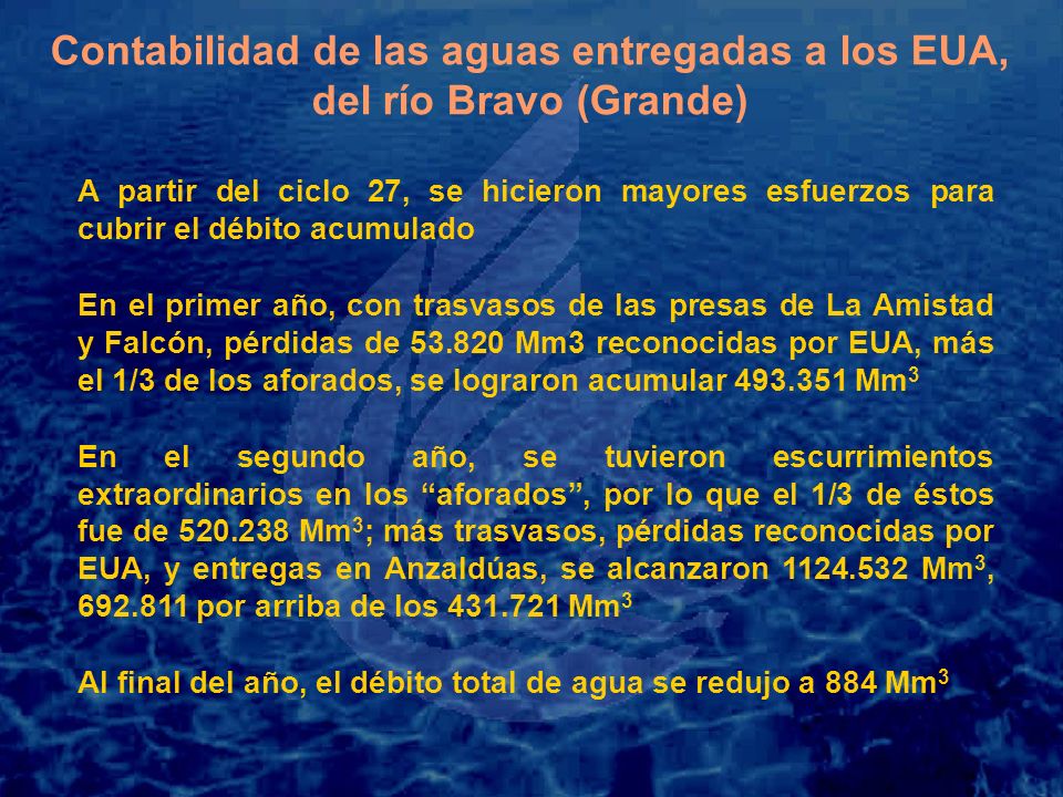 Contabilidad de las aguas entregadas a los EUA, del río Bravo (Grande)