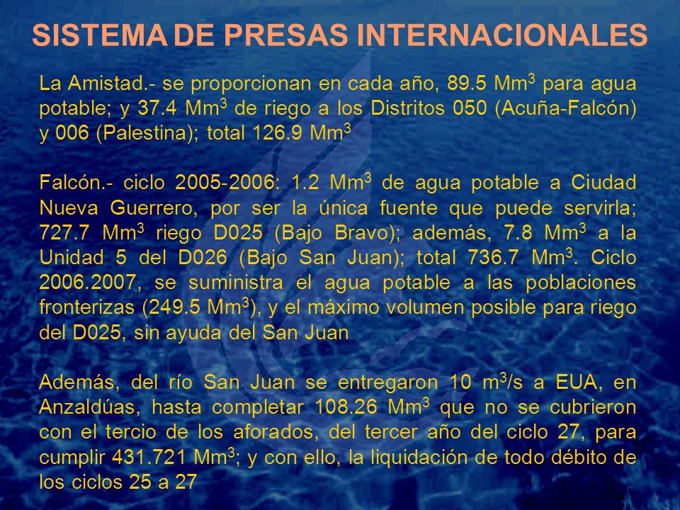 Contabilidad de las aguas entregadas a los EUA, del río Bravo (Grande)