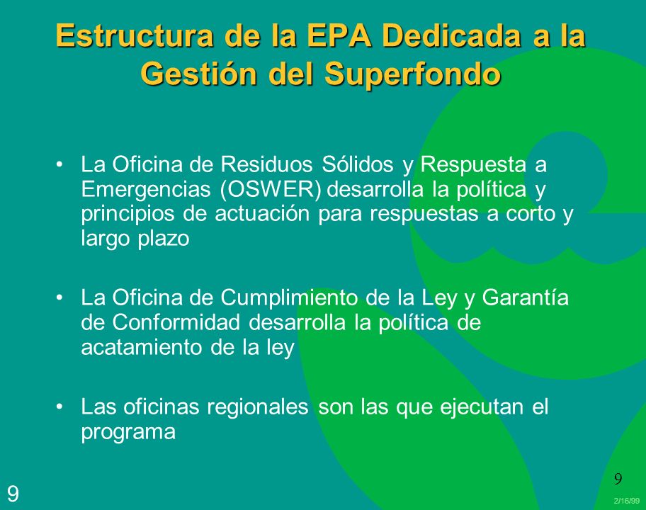Estructura de la EPA Dedicada a la Gestión del Superfondo