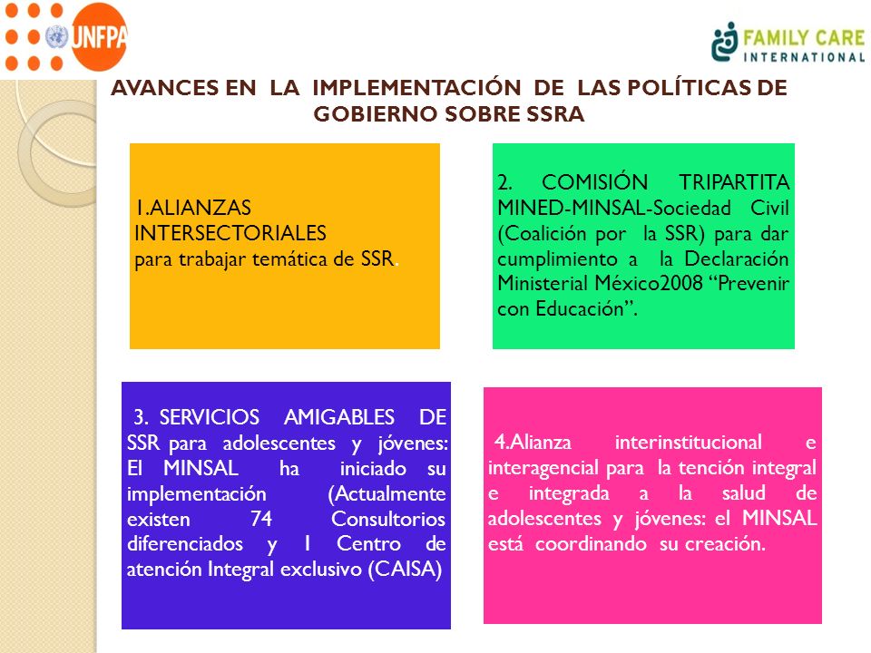 AVANCES EN LA IMPLEMENTACIÓN DE LAS POLÍTICAS DE GOBIERNO SOBRE SSRA