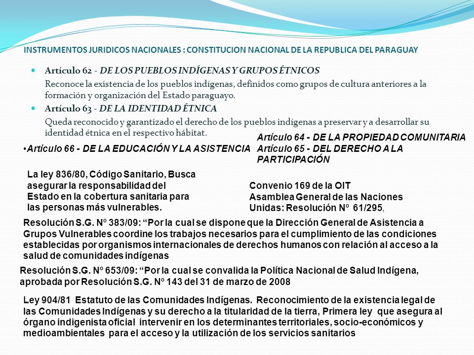 INSTRUMENTOS JURIDICOS NACIONALES : CONSTITUCION NACIONAL DE LA REPUBLICA DEL PARAGUAY