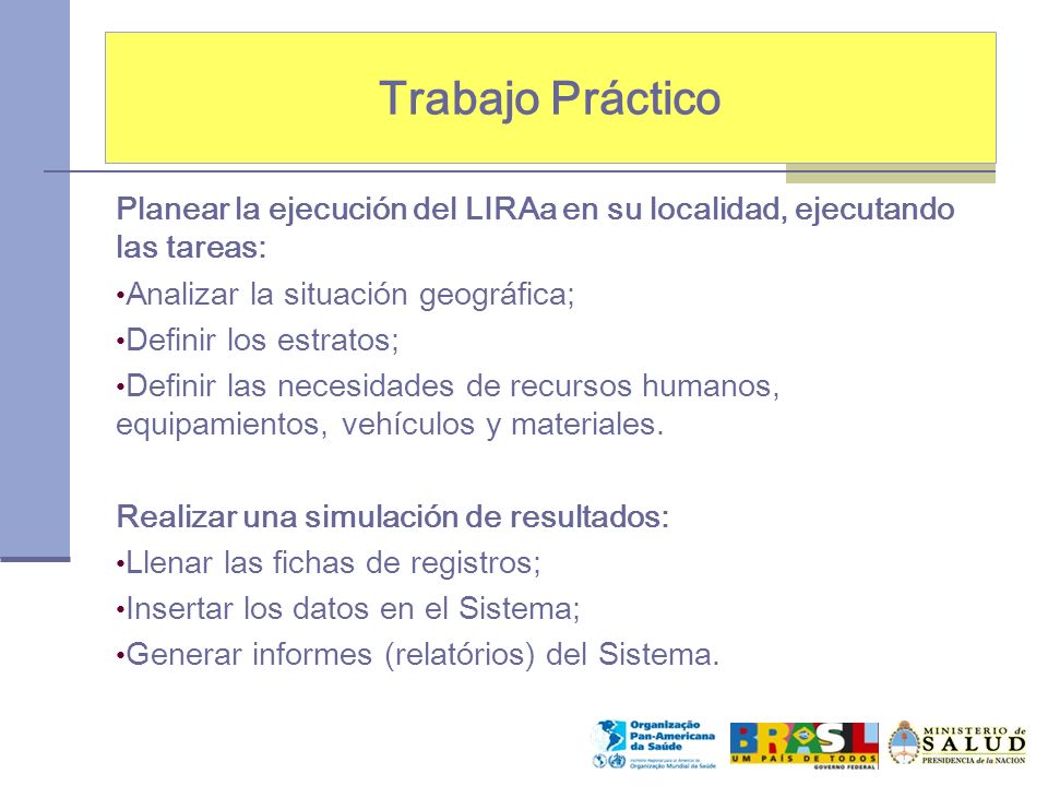 Trabajo Práctico Planear la ejecución del LIRAa en su localidad, ejecutando las tareas: Analizar la situación geográfica;