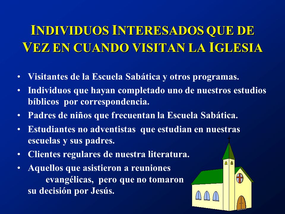 INDIVIDUOS INTERESADOS QUE DE VEZ EN CUANDO VISITAN LA IGLESIA