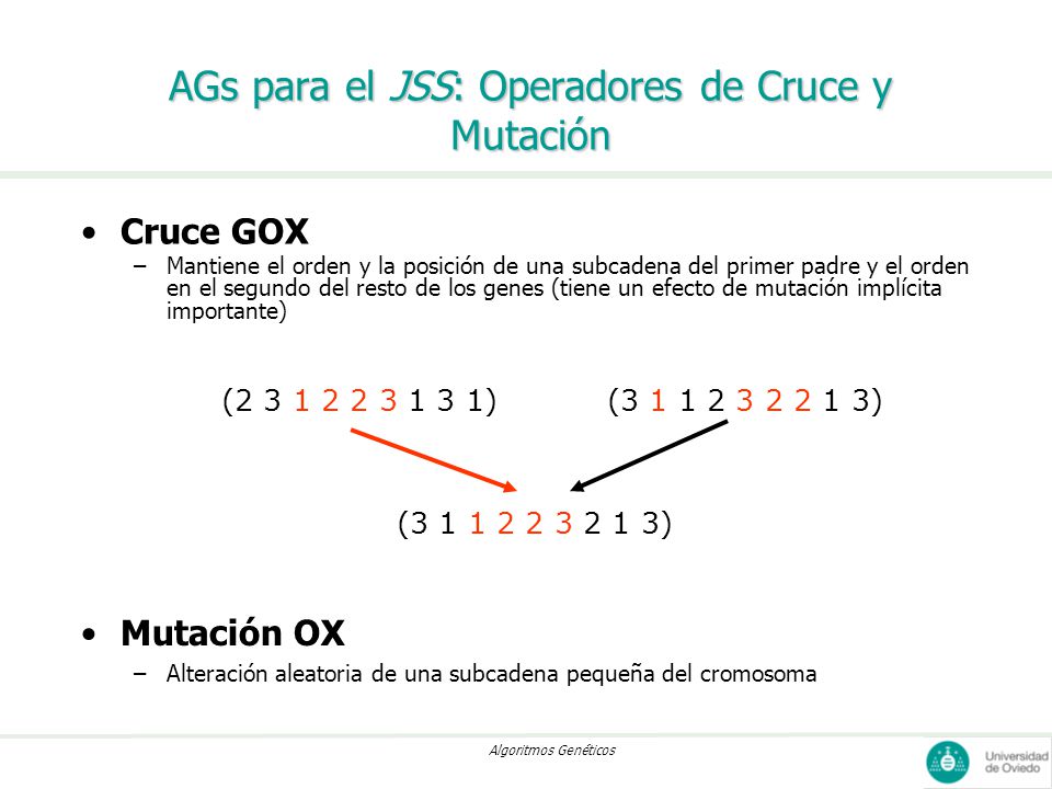 AGs para el JSS: Operadores de Cruce y Mutación