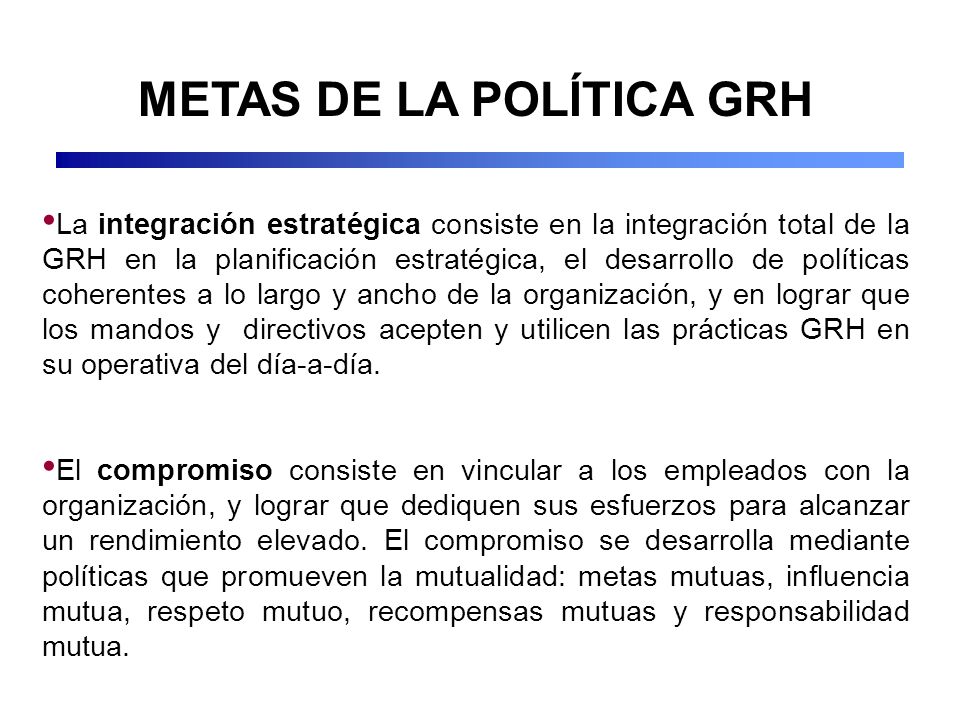 METAS DE LA POLÍTICA GRH