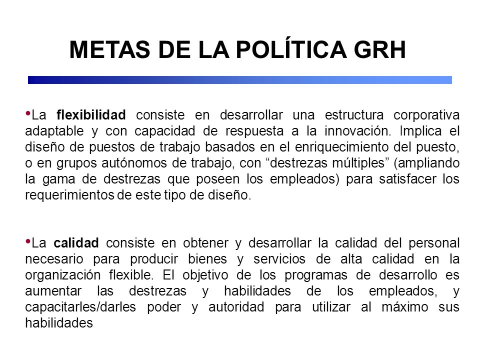 METAS DE LA POLÍTICA GRH