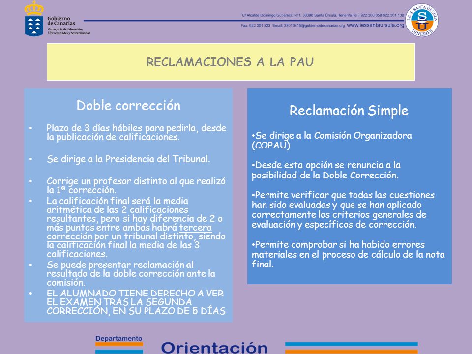 Doble corrección Reclamación Simple RECLAMACIONES A LA PAU